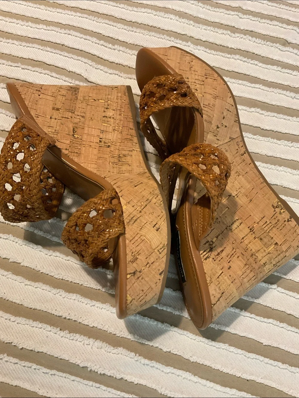 Nine West Brown Woven Cork Platform Wedges